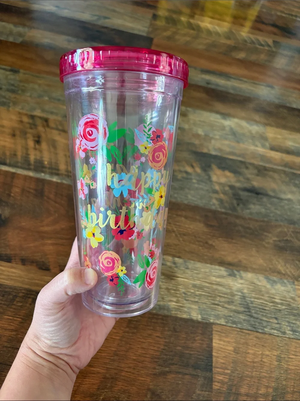 The Pioneer Woman Floral 'Happy Birthday' Tumbler - Hot Pink Lid